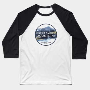 Great Smoky Mountains National Park Watercolor Design Baseball T-Shirt